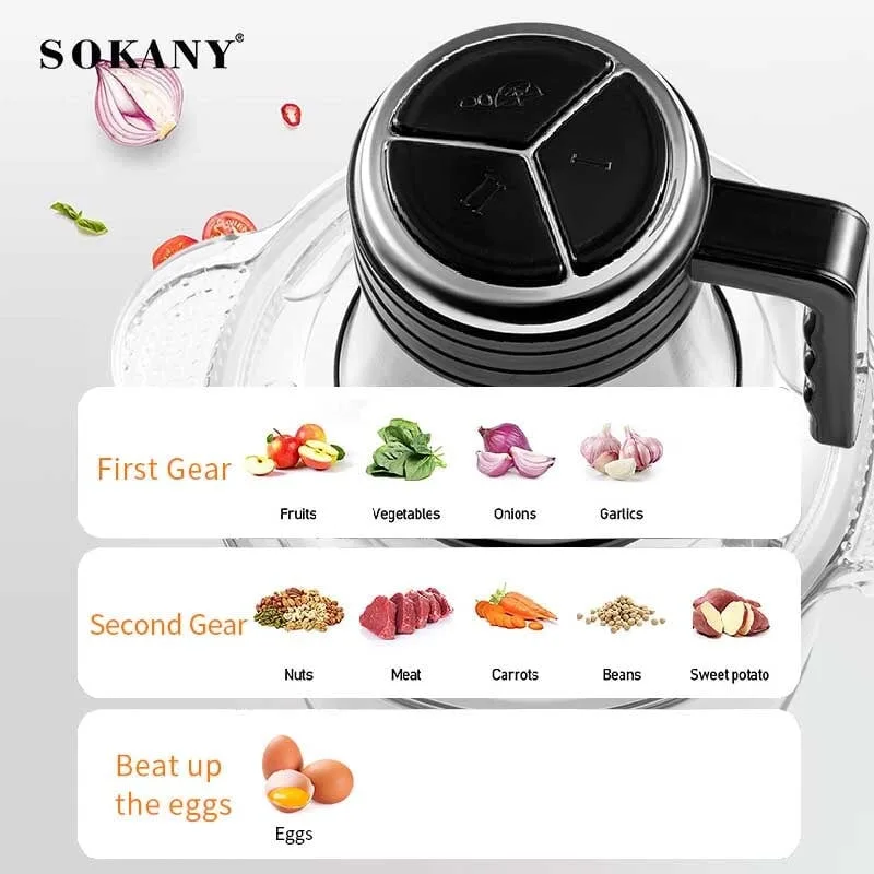 Sokany SK-7026 Chopper - 800W with a Shock-Proof Glass Bowl and 4 Blades — photo 2 of 4